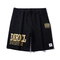 Lockere schwarze Herren-Freizeitshorts mit goldenem Schriftdruck und Kordelzug am Bund - 2XL / Schwarz