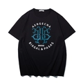 Men's oversized black street style T-shirt with blue graphic print and luxury lettering - XL / Black