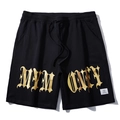 Lockere Herren-Baumwollshorts in Schwarz mit goldenem Gothic-Druck und elastischem Kordelzug - 2XL