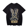 Men's oversized black cotton T-shirt with gold rabbit graphic and rhinestone details - XL / Black