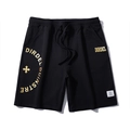 Lockere schwarze Baumwollshorts für Herren mit goldenem Buchstabendruck und Tunnelzug - 2XL / Schwarz