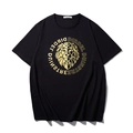 Men's oversized black T-shirt with golden geometric lion print and urban street style - M / Black
