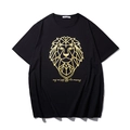 Black oversized T-shirt with gold lion head graphic and luxury geometric print - M / Black