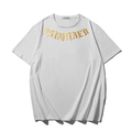 Übergröße weißes Baumwoll-T-Shirt mit goldenem Adlerdruck und Rundhalsausschnitt - M / Weiß