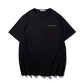 Schwarzes Oversize-T-Shirt aus Baumwolle mit gelber Stickerei und geripptem Rundhals - M / Fluoreszierendes grünes Schreibschrift-Stil(T7243)