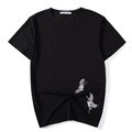 Zwart katoenen heren T-shirt met kraanvogel borduursel en klassieke ronde hals - 2XL / Zwart
