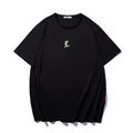 Übergroßes schwarzes T-Shirt mit gelber Gothic-L-Stickerei und lässigem Rundhals - M / Gelber gotischer Schriftstil(T7244)