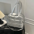 Bolso tote acolchado plateado metalizado con asas y correa de hombro desmontable - Plateado