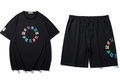 Men's oversized black streetwear set with colorful 3D puff print gothic letters - T-Shirt And Shorts
