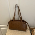 Retro brown PU leather tote bag with side drawstring details and dual shoulder straps - Brown