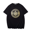 Oversized black cotton T-shirt featuring a metallic gold circular logo print - M / Golden Round Badge Style (T6187) / Black