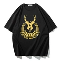 Oversized black cotton T-shirt featuring a golden reindeer head and logo print - M / Deer Head Style - Black (T6180)