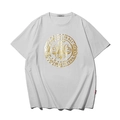 Off-white oversized cotton T-shirt with gold foil emblem print and crew neck - M / Golden Round Badge Style (T6187) / White