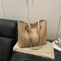 Chic beige large capacity tote bag in faux leather with gold printed lettering - Khaki