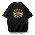 Oversized black t-shirt with metallic gold graphic print and American street style - M / Retro Circle Graphic - Black (T6181)