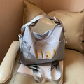 Borsa tote blu-grigio chiaro con ricamo Hai giallo e dettaglio fiocco laterale - Grigio