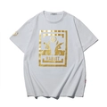 T-shirt bianca oversize in cotone con stampa a foglia d'oro e motivo a coniglio - M / Stile Doppio Coniglio - Bianco (T6183)
