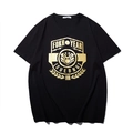 T-shirt oversize da uomo nera con stampa stemma leone dorato e girocollo classico - M / Stile Testa di Leone - Nero (T6184)