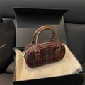 Elegante borsa Boston in lana a quadretti rossi e verdi in confezione regalo di lusso - Rosso