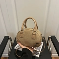 Petit sac bandoulière marron clair en daim avec boucle argentée et design arrondi - Sac à Main Patchwork Demi-Lune Marron Clair (Khaki) / Kaki