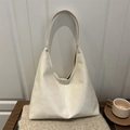 Minimalist cream white tote bag with textured synthetic leather and a shoulder strap - Off White