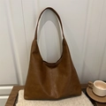 Brown faux leather large tote bag with wide shoulder strap and natural texture finish - Brown