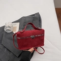 Minimalist dark red suede box bag with heart zippers and detachable shoulder strap - Burgundy