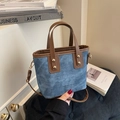 Bolso saco de mezclilla azul con ribete de cuero marrón y remaches dorados casuales - Estilo Retro Azul Denim / Azul
