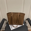 Brown leopard print tote bag in matte suede texture with long shoulder straps - Brown