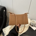 Brown woven crossbody bag with herringbone texture and gold metallic shoulder strap knots - With Pendant / Brown
