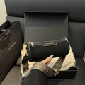 Borsa a cilindro in velluto nero con tracolla etnica e confezione regalo di lusso - Nero