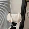 Minimalist white patent leather underarm shoulder bag with glossy finish and gold buckle - White