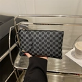 Chic black monogram small square clutch bag with wristlet strap and metallic zipper - Rick Morty McDonald Black