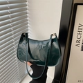 Dark green patent leather underarm bag with zipper closure and glossy finish - Green