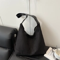 Borsa hobo minimalista in camoscio nero con grande capacità e tracolla in pelle - Nero