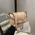 Minimalist beige square crossbody bag with magnetic flap closure and slim shoulder strap - Khaki