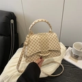 Beige crossbodytas met bruin vintage patroon en verstelbare riem voor dames - Rond Wit