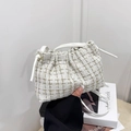 Borsa a secchiello in tweed bianco con fili dorati e design a nuvola - Bianco