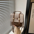 Mini zaino in tela beige e pelle marrone con simpatica stampa di gatto cartone - Grigio