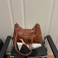 Vintage brown crossbody bag with silver rivets and buckle in retro Y2K biker style - Brown