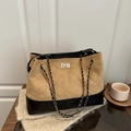Borsa tote trapuntata bicolore in pelle marrone e nera con chiusura a scatto dorata - Marrone