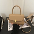 Schicke khakifarbene Umhängetasche aus Kunstleder mit Goldverschluss für Damen - Khaki