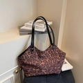 Sac fourre-tout à imprimé léopard avec poignées en cuir noir et fermoir métallique - Marron