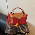 Bolso bandolera pequeño de nailon rojo con asas de cuero y correa ajustable - Burdeos