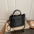 Classic black litchi pattern leather tote bag with gold hardware and dual handles - Black