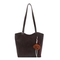 Sac fourre-tout marron foncé rétro avec longues anses et breloque chien peluche - Avec Pendentif / Café