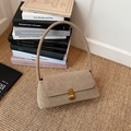 Vintage khaki baguette shoulder bag with crackle texture and gold metal buckle - Khaki