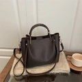 Dark brown lychee texture tote bag with elegant top handle and detachable strap - Brown