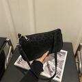 Chic black leopard print shoulder bag with silver zipper and slim strap - Black