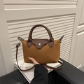 Mini borsa a tracolla in pelle scamosciata cammello e pelle testa di moro con dettagli argento - Marrone